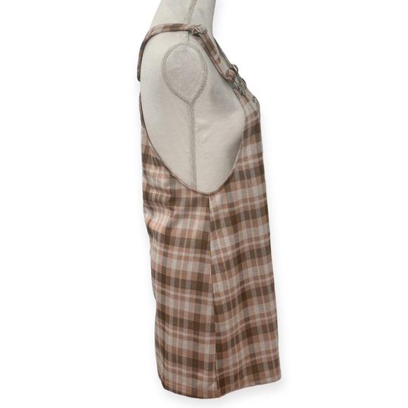 No Comment Pink/Tan Plaid Overall Mini Dress NWT - Picture 4 of 8